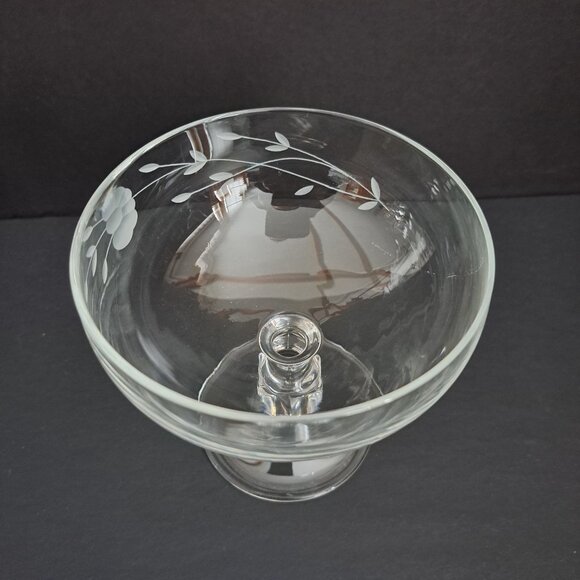 Princess House Heritage Etched Dessert Glass 4.5" Footed Bowl Floral Vintage - Picture 5 of 8